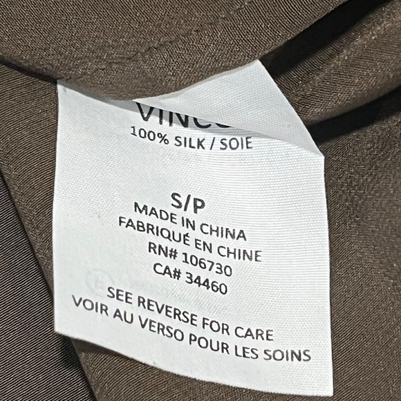 VINCE 100% Silk Tunic Top Women's SMALL Olive Green/Brown L/S Slipover $165 - Picture 7 of 7